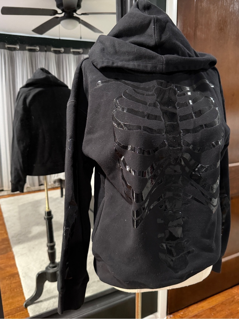 Black Hoodie with Glossy Skeleton Back Detail